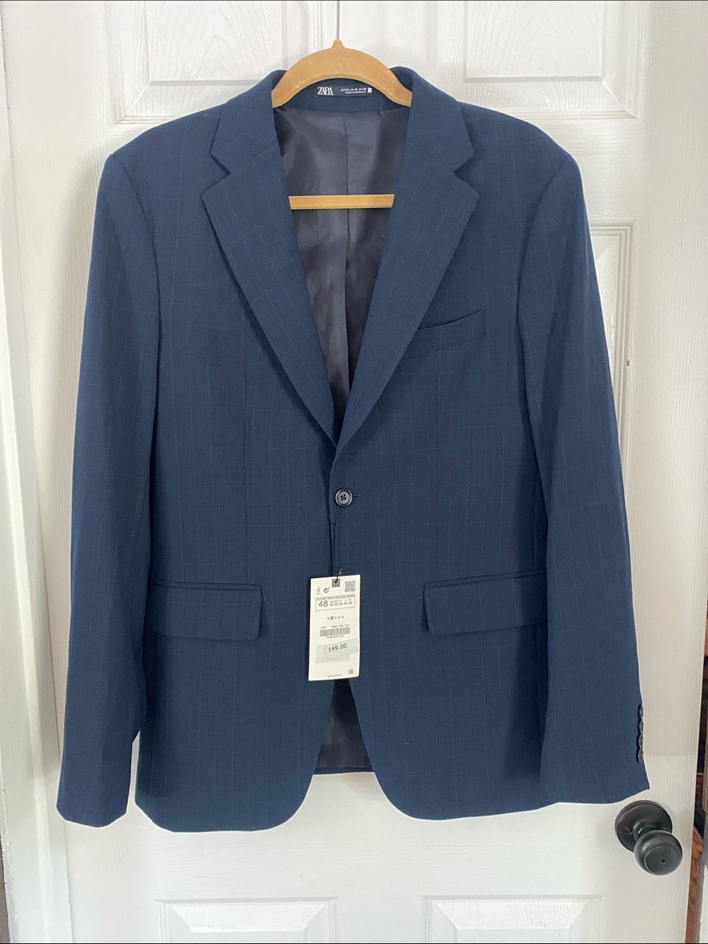 Zara Men's Dark Navy Pinstripe Two-Button Blazer